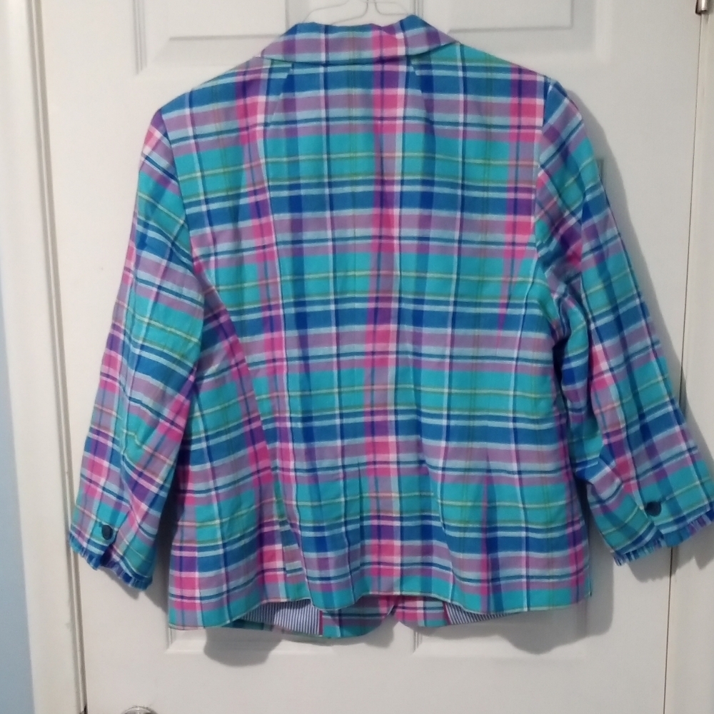 Talbot's Linen Blend Lined Colorful Plaid Blazer - Picture 6 of 6